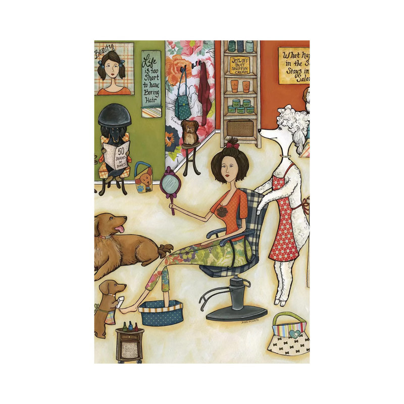 «Stays in the Salon» par Jamie Morath - peinture sur toile tendue, H 18 po x l 12 po x 1,5 po