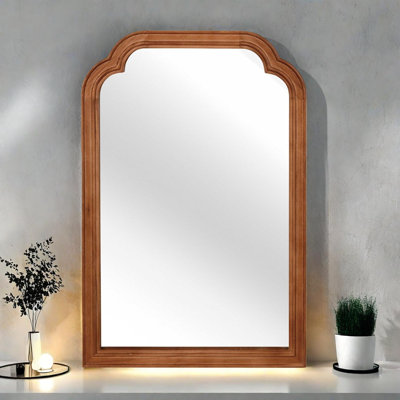 Solid Wood Frame Decorative Mirror with Rounded Corners for Home