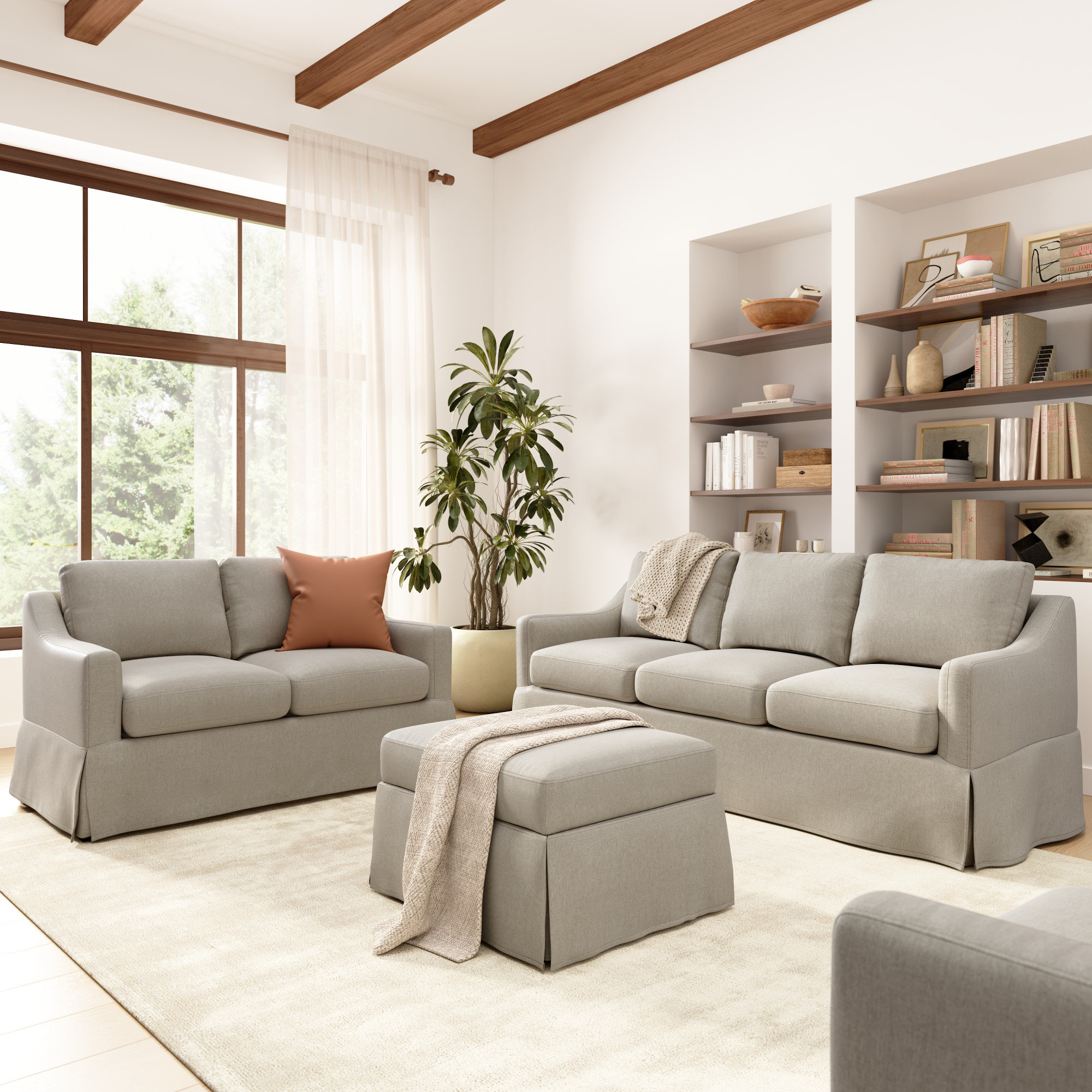 80W Sofa, 57W Loveseat, And Storage Ottoman With Slipcovers