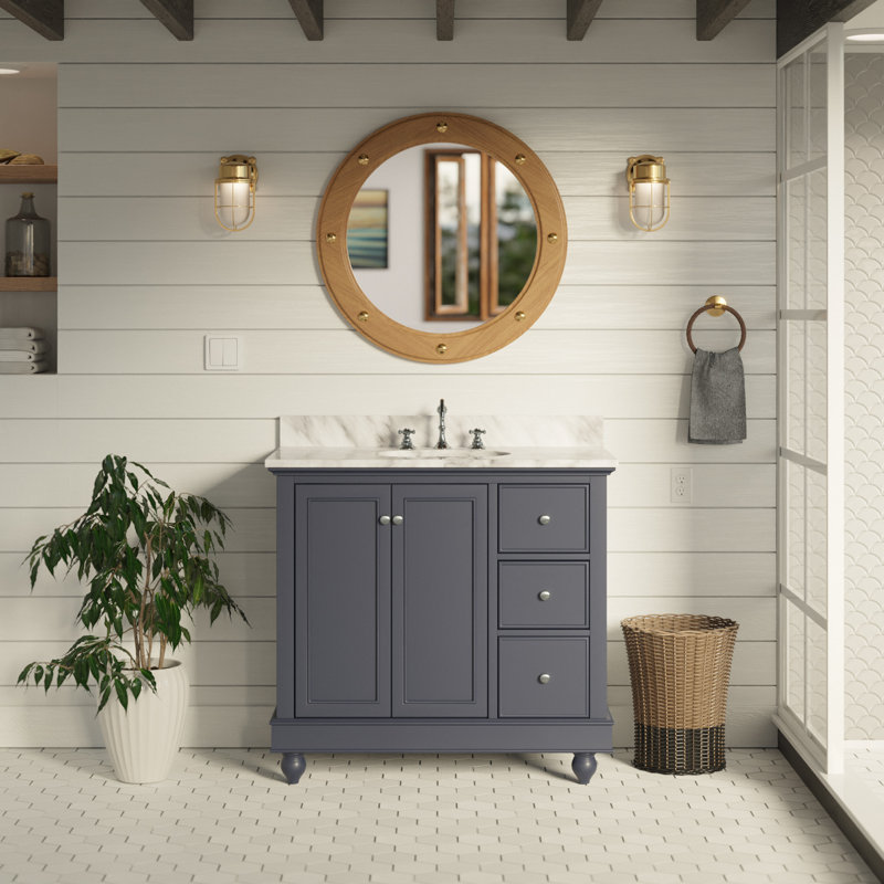 Ferdinand 36'' Single Bathroom Vanity with Top, Marine Gray, Carrara Marble