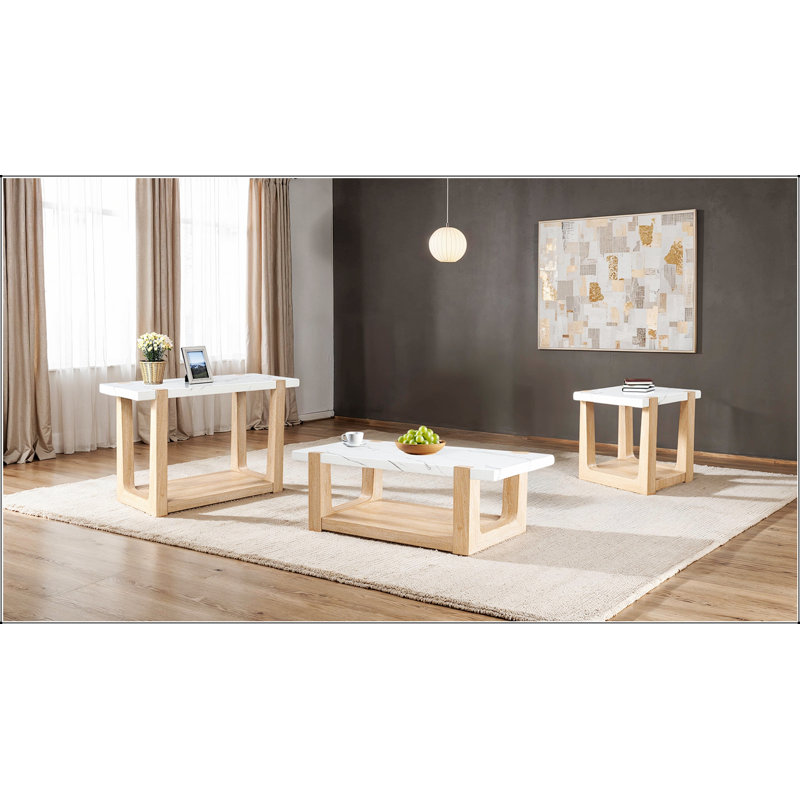 Table d'appoint moderne bicolore en faux marbre avec finition naturelle pour un salon contemporain