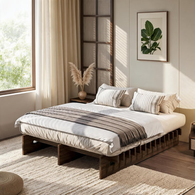 Low-Profile Wood Platform Bed Frame with Slat Support & Floor Bed Design | No Box Spring Needed & Fast Easy Assembly for Bedroom & Guest Room