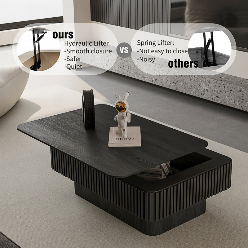 Table basse à plateau relevable cannelé, table d'appoint décorative avec rangement, table centrale