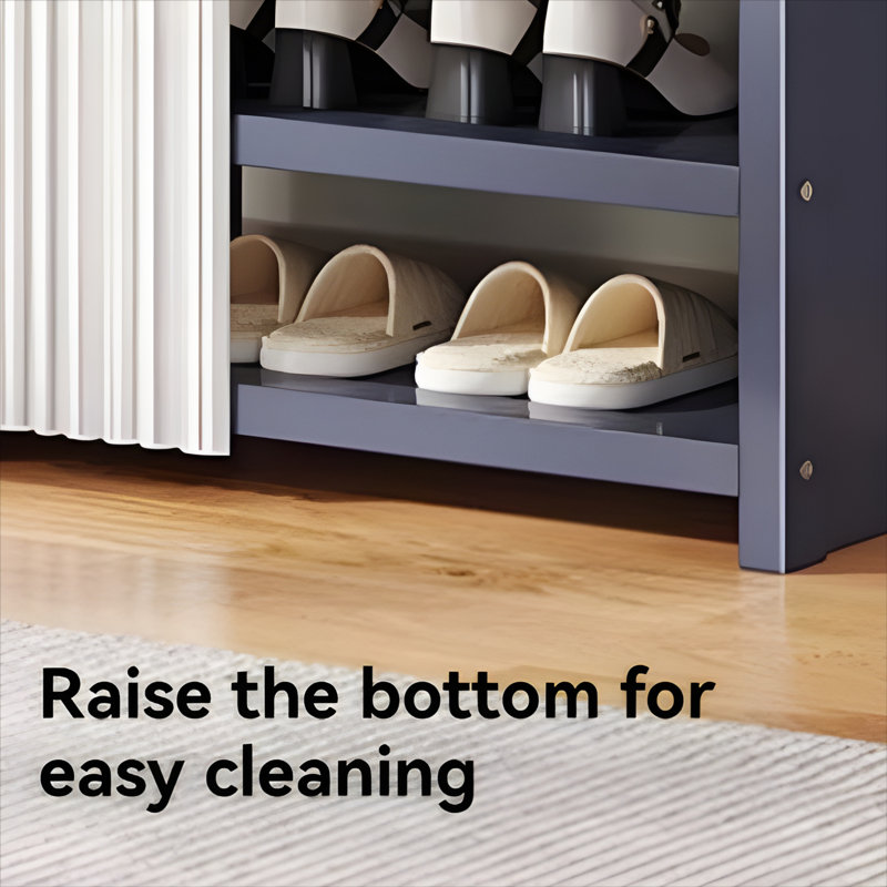 Foldable Shoe Rack For Home - Bamboo Entryway Shoe Organizer With Dust-Proof Curtain, Multi-Layer Design For Easy Storage