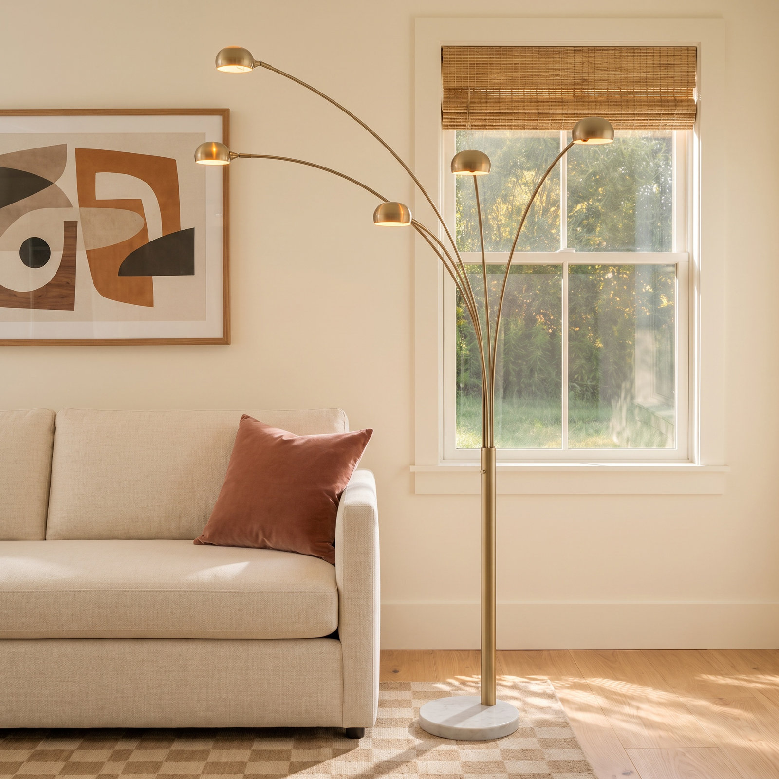 Mushroom 85" Marble Floor Lamp, Weathered Brass