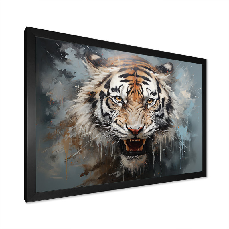 Tigre noir minimaliste - art mural de tigre pour le salon, Cadre simple noir, H 12 po x l 20 po x P 1 po