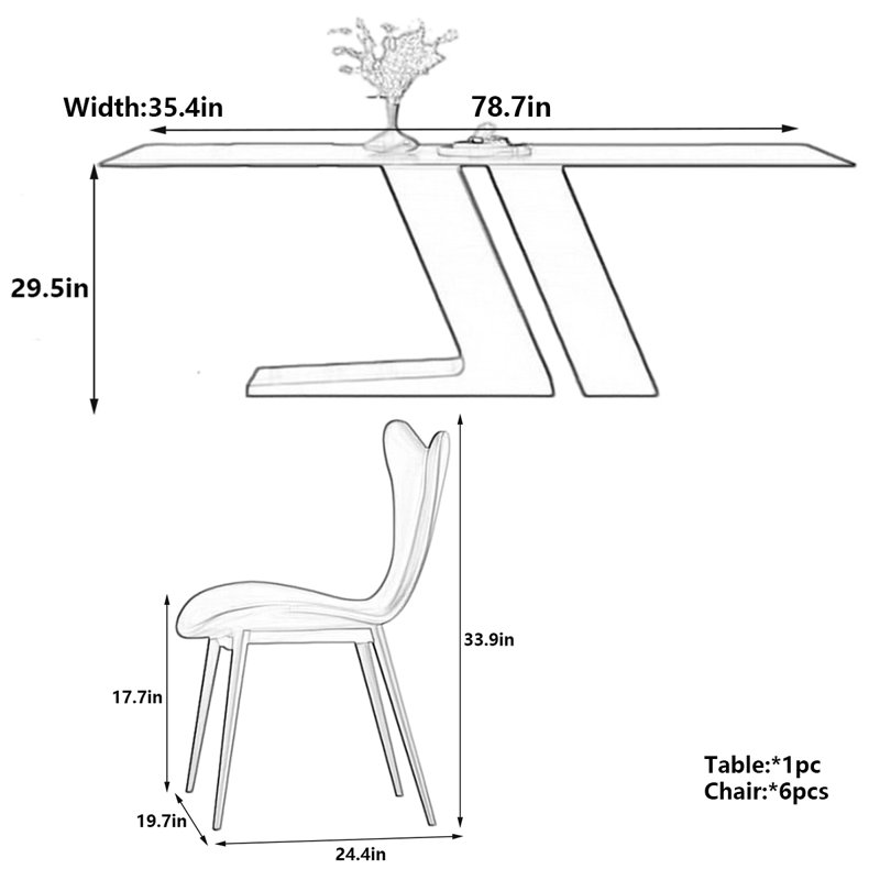 Table de salle à manger Modern, H 29,5 po x L 78,7 po x l 35,4 po