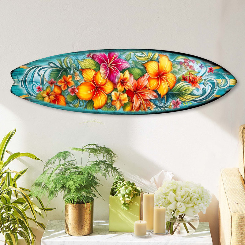 Décoration murale planche de surf, H 13,5 po x l 48 po x P 1 po