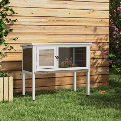Wooden Guinea Pig Hutch Small Animal Cage with Tray & Roof Brown