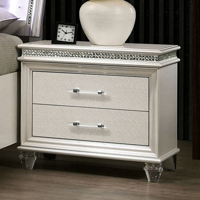 Modern Solid Wood Bedroom Nightstand With Felt-lined Drawers Pearl White Bedside Table 2 And Construction