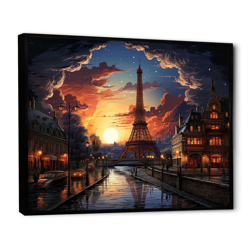 Futuriste Paris Eiffel Tower Scenery III - Franch Wall Art Living Room, H 34 po x l 44 po x P 1,5 po, Cadre flottant noir