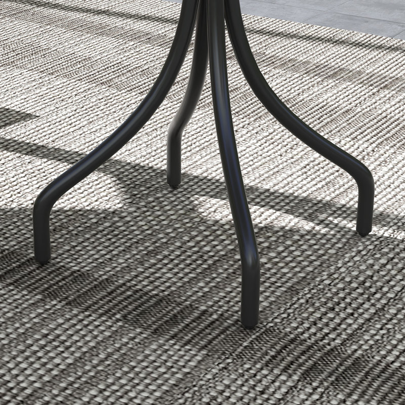Outdoor Side Table, 26" Round Patio Table With Steel Frame And Slat Tabletop