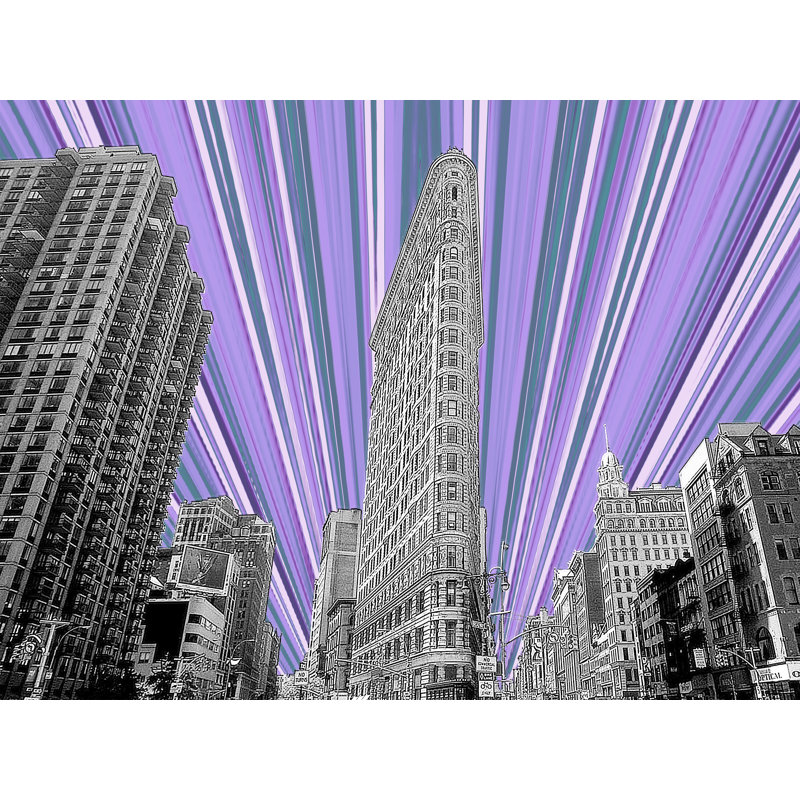 Flatiron Building NYC Print by Batya Kuncman, 24" H x 32" W, Purple/Gray