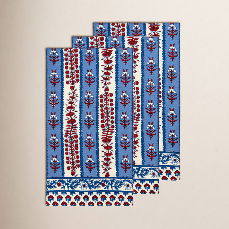 Charlemont Provence Tea Towels 20" x 30" - Set of 3, Red/Blue