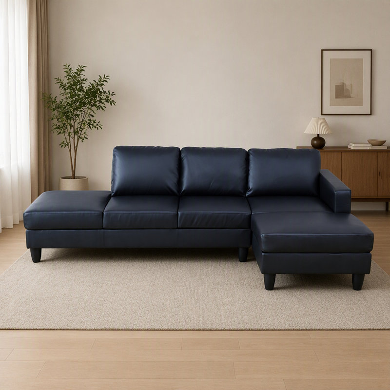 Canapé d'angle en similicuir d'angle avec méridienne et pouf