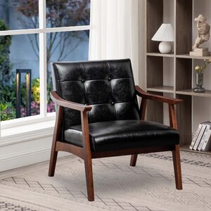 Banassak 28.5'' Wide Faux Leather Tufted Armchair With Solid Wood Frame