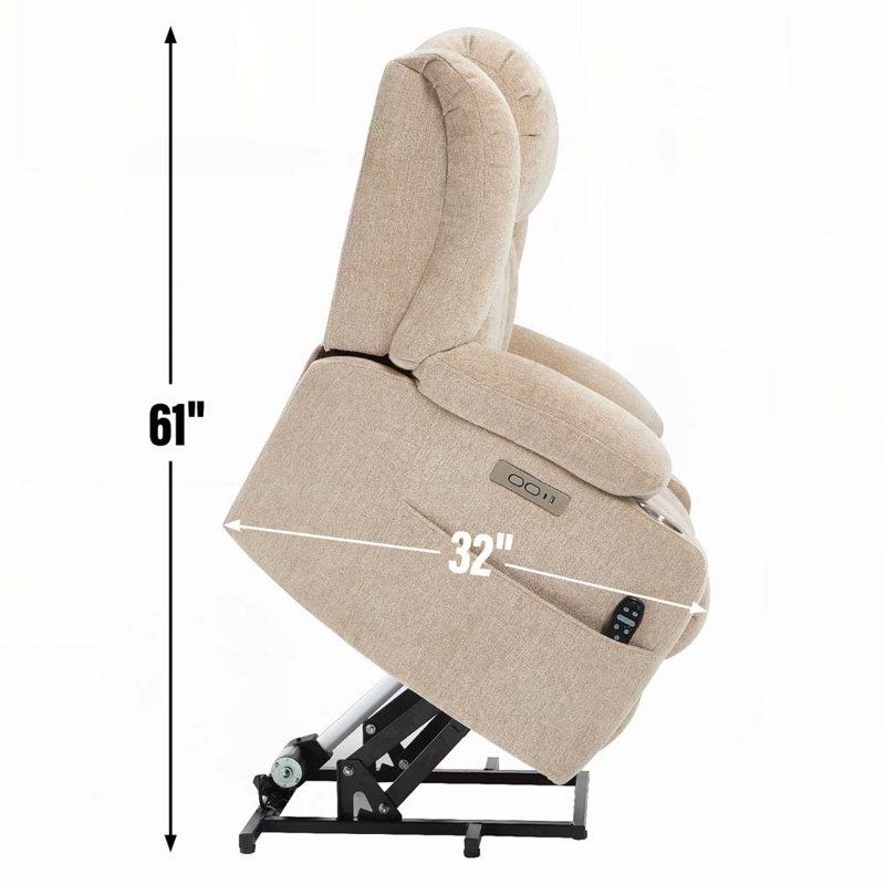 Chenille Power Lift Recliner Chair  with 8-Point Vibration Massage and Lumbar Heating, USB and Type-C Ports, Beige