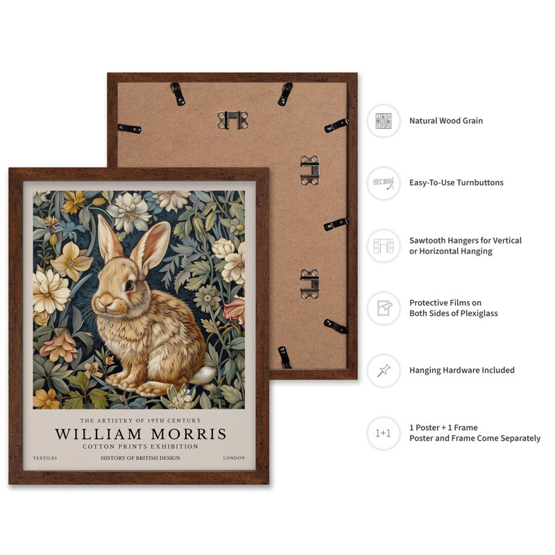 William Morris - Rabbit No1, Poster, 11"H x 14"W, Brown Framed