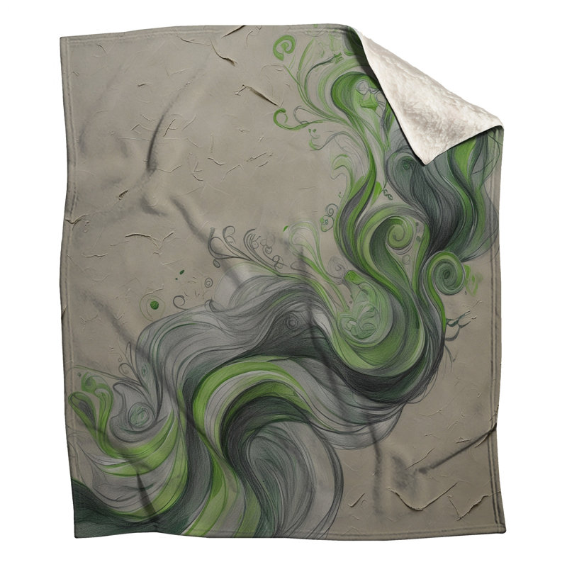 Couvertures ondulées tourbillonnantes vertes et grises, 60in W x 80in H