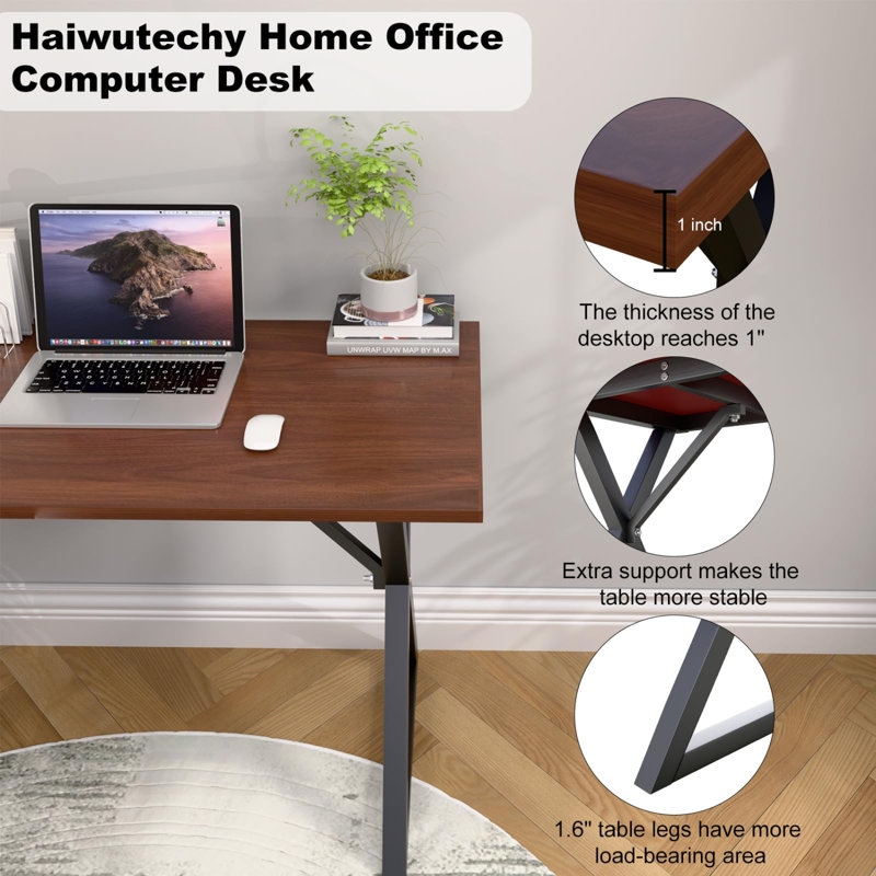 Heavy Duty Computer Desk 47 X 24 Inch Rustic Sturdy Workstation Business Furniture Study Writing Table For Home Office Company School Dorm Apartment (Brown, 47")
