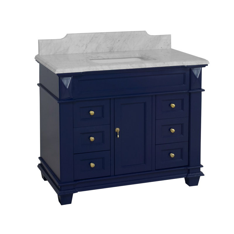 Ensemble de meuble-lavabo simple 42 po Ensa, Marbre de Carrare, Bleu royal