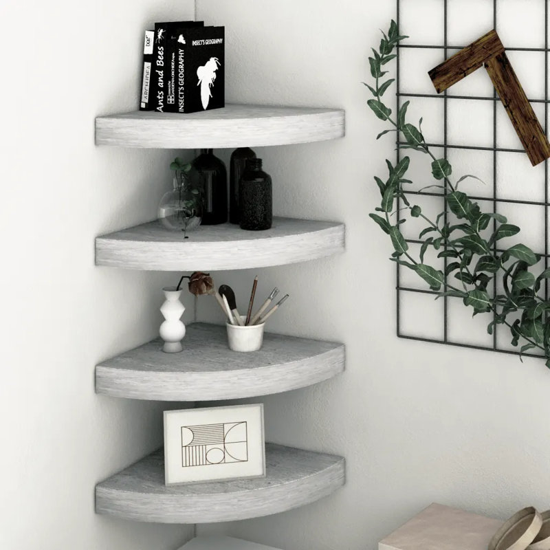 Arta 4 Piece Corner Shelf, 3.8cm H x 35cm W x 35cm D, Concrete Grey