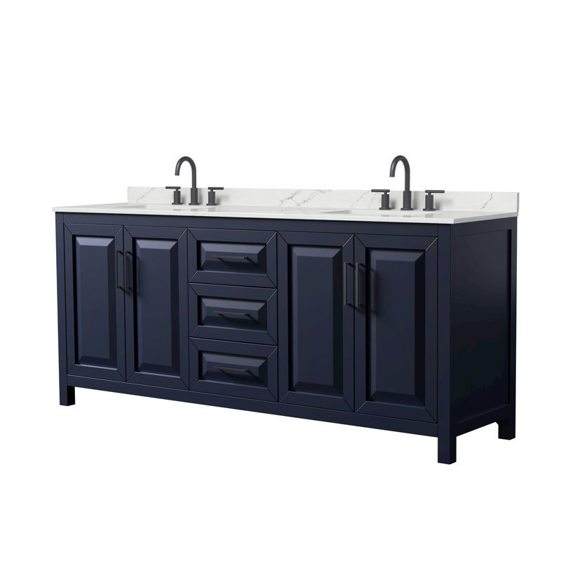 Daria 80'' W Vanity, Blue, Matte Black, White Quartz