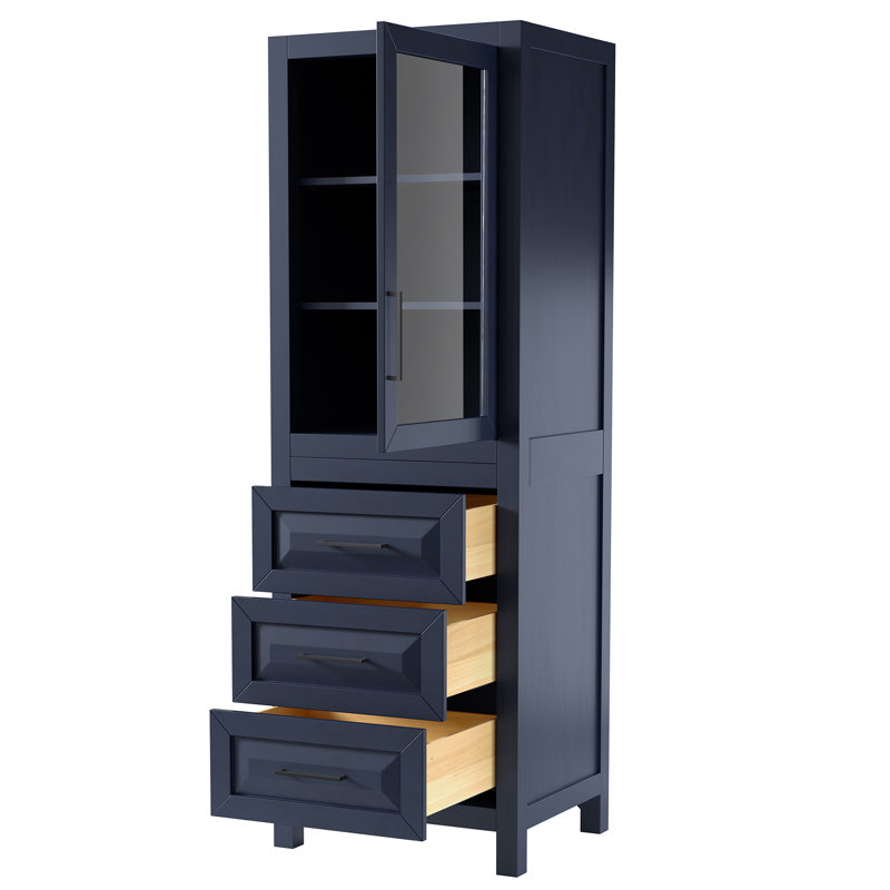 Daria Linen Cabinet, Dark Blue/Matte Black Trim