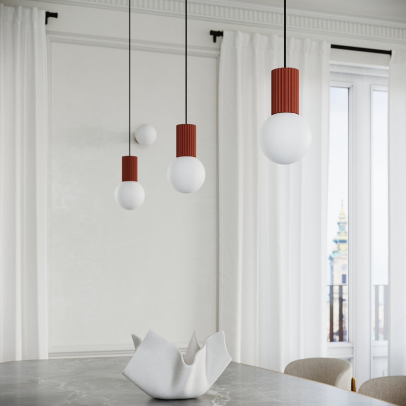 Bernis 1 - Light Brushed Nickel Pendant, Red