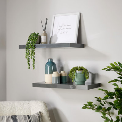 Tayshia 2 Piece Grey Gloss Floating Shelves