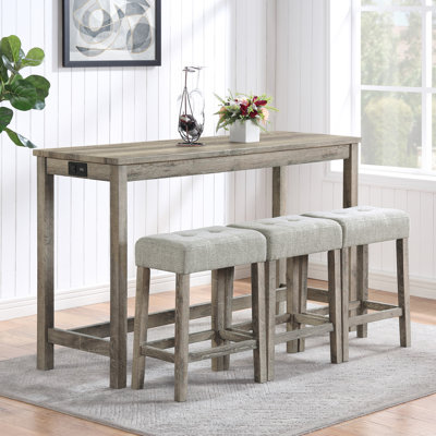 4 Piece Dining Table And Stool Ensemble With Power Availability - Industrial For Living Room, Game Room Charging Outlet Bar Chairs Area,