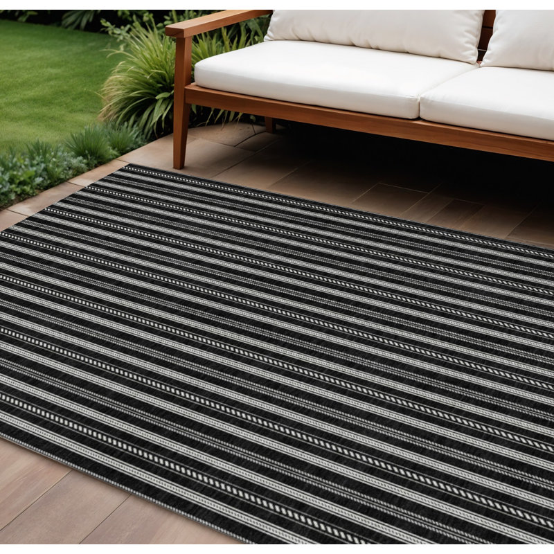 Tapis intérieur lavable rayé noir 10 pi x 14 pi