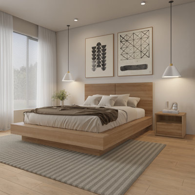 Ensemble de chambre à coucher 4 pièces avec tête de lit Dahlia, base de lit à lattes, 2 tables de chevet