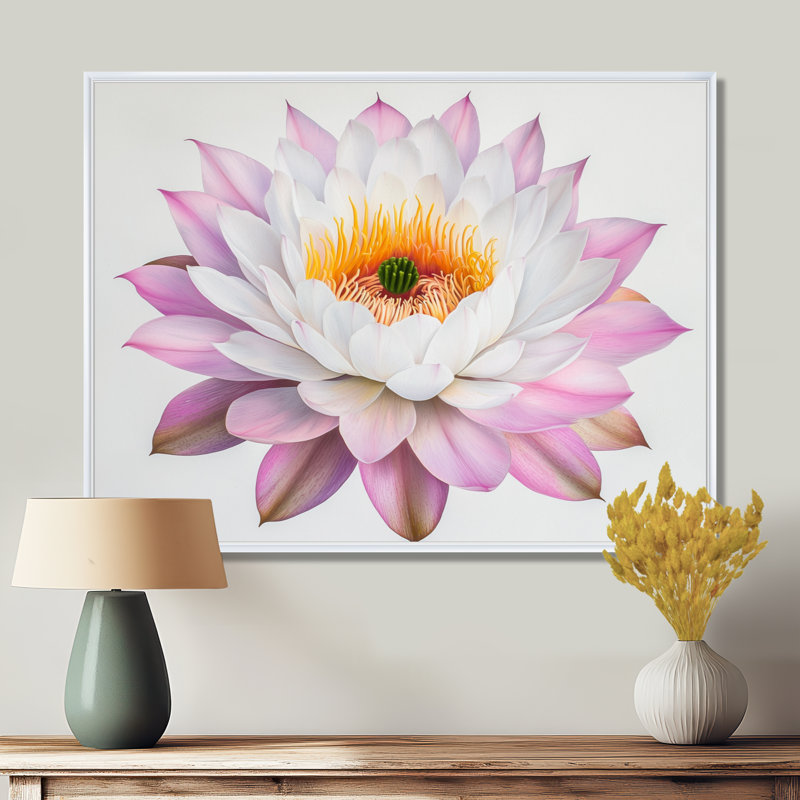 Fleurs de cactus roses - cactus floral, Impression dans un cadre flottant sans passe-parto, H 16 po x l 32 po, Blanc