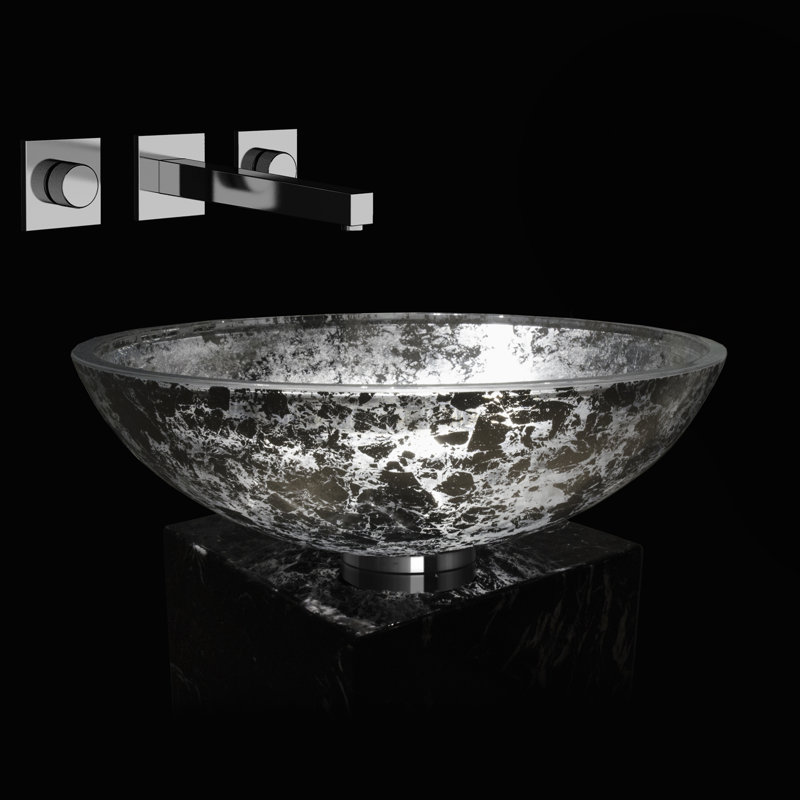 Maestro Bath Moon 17.3'' Glass Circular Bathroom Sink, Silver Leaf