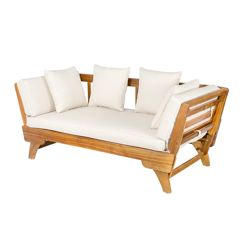 Lifesky Convertible Outdoor Daybed Sofa: 3-seat Sofa To 82\"l Daybed - Foldable Arms For Compact Patios & Balconies - Solid Acacia Wood Frame & Water-resistant Cushions