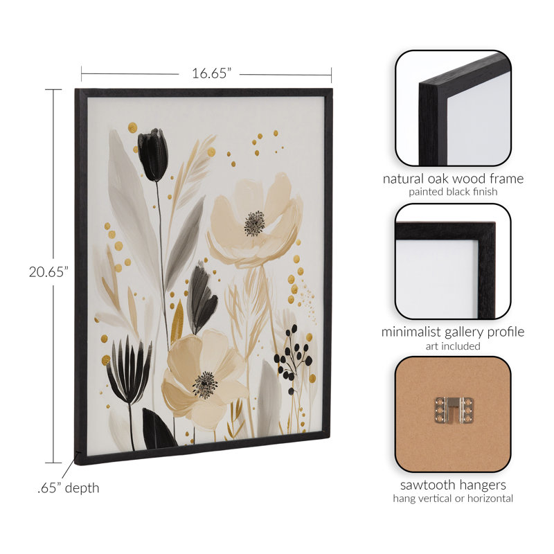 Adorable fleur murale, Cadre noir, H 16,65 po x l 20,65 po