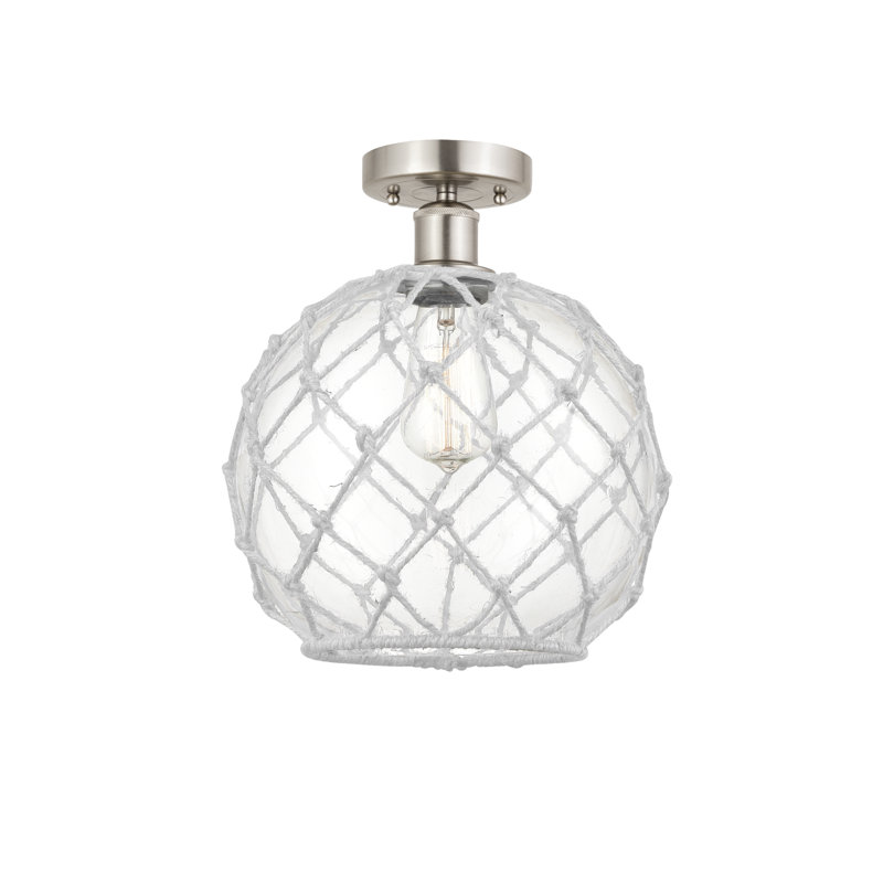 Plafonnier semi-encastré Larocque, Transparent/blanc, Nickel satiné brossé