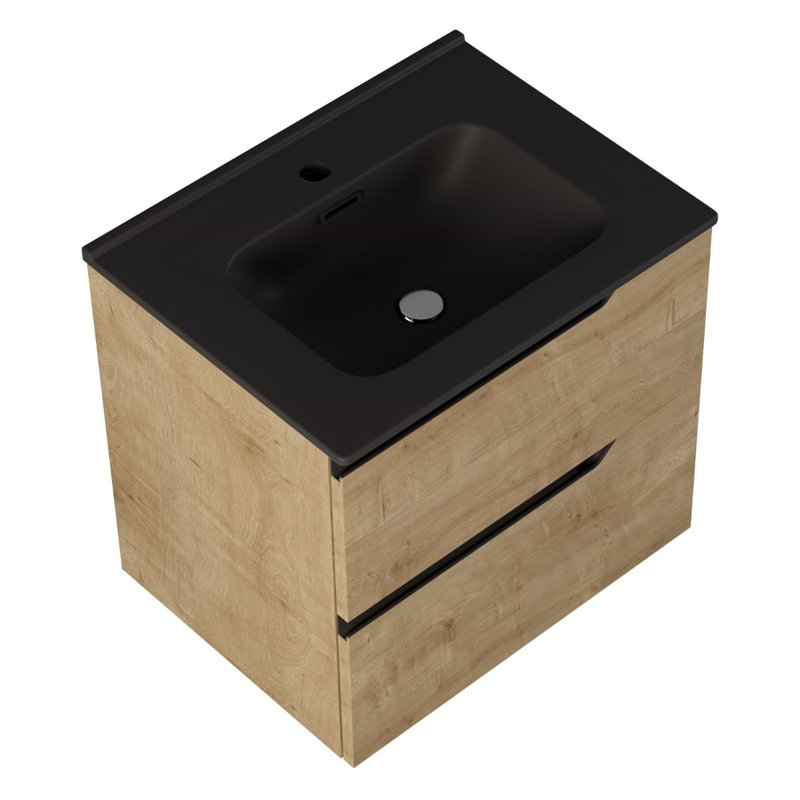 Duo 24" Single Vanity With Integrated Ceramic Top, Blonde Wood, Black, 24"