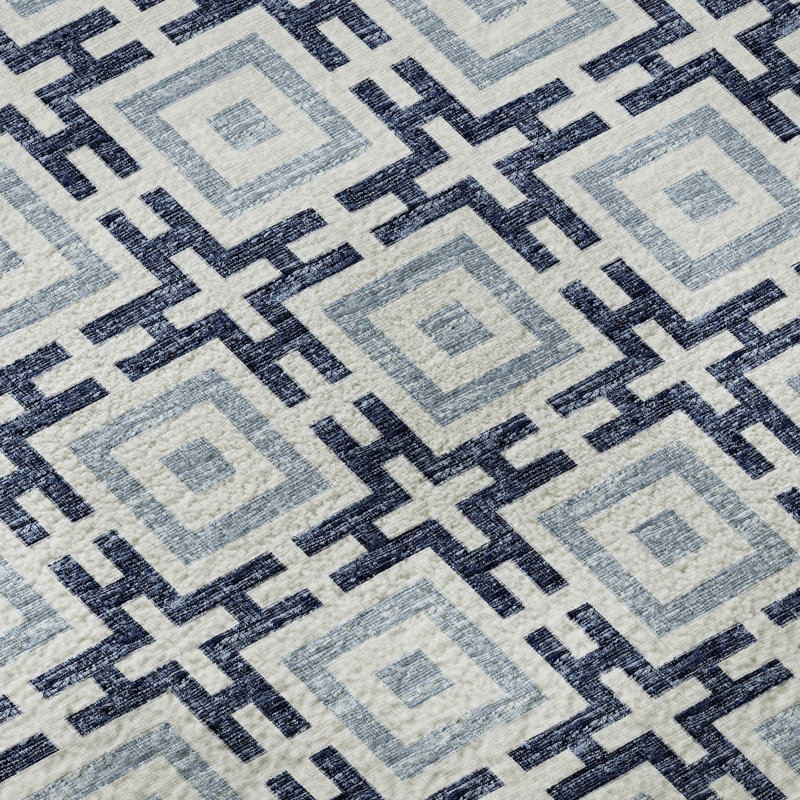 Premium Machine Washable Paullette AMF139 Navy Rug, Rectangle 10' x 14'