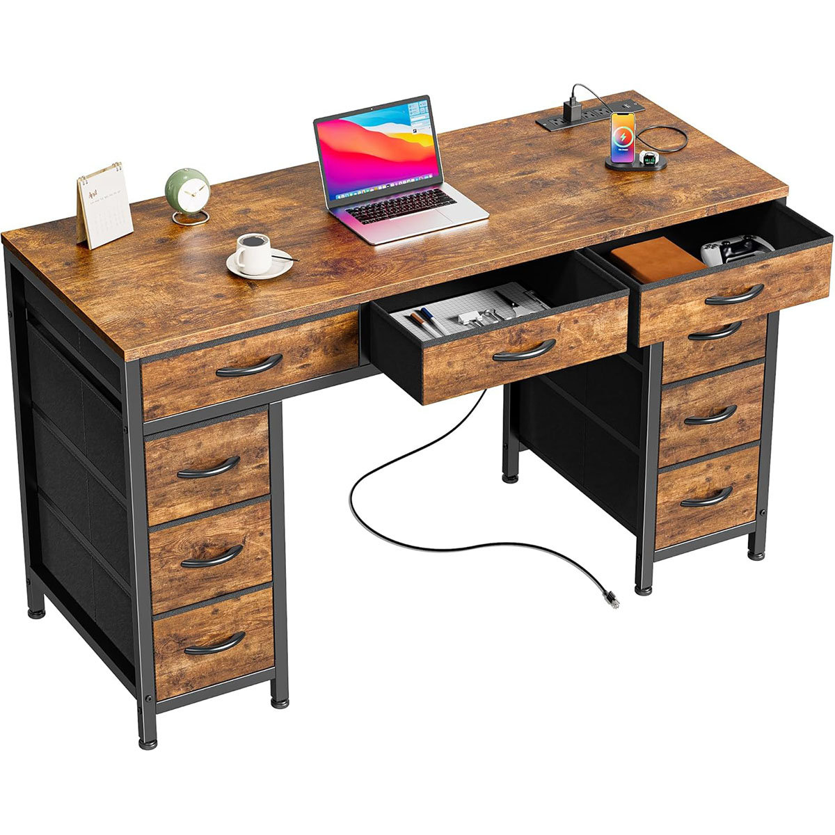 Latitude Run® 47 Inch Office Desk With Outlets, Computer Desk With 9 ...