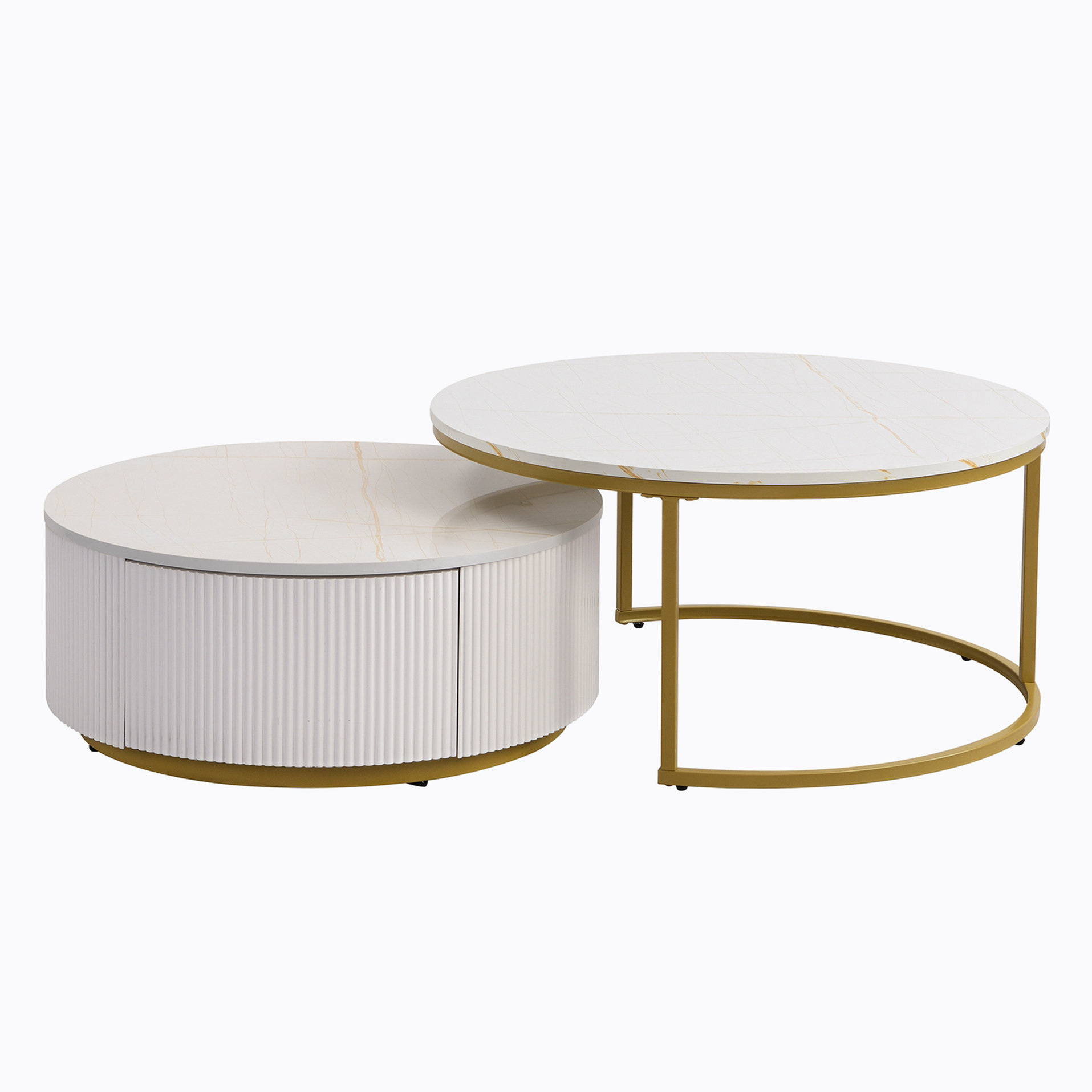 Round Wood Nesting Coffee Table Set Mid Century Modern Set Of 2 Round ...
