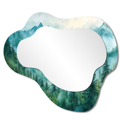 Woodland Peaks I - Landscape Mountains Asymmetrical Wall Mirror, Traditional Vanity Mirror, Printed on Metal