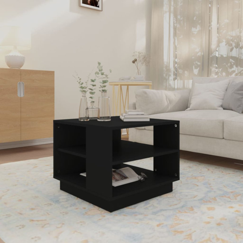 Glass End Table with Storage, Black, 15.7"x15.7"x16.9"