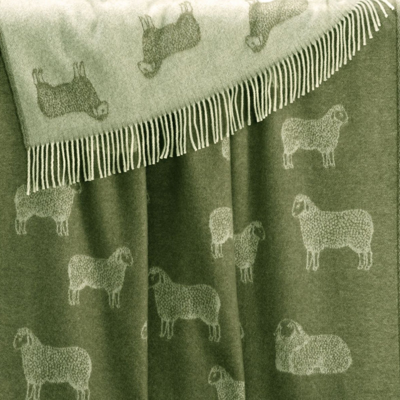 Green Sheep Merino Wool Throw