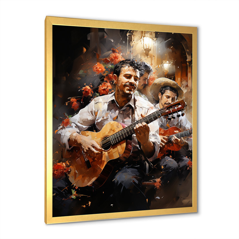 «Mexique Signer Mariachi Serenade I», reproduction sur toile, Cadre doré simple, H 32 po x l 16 po x P 1 po
