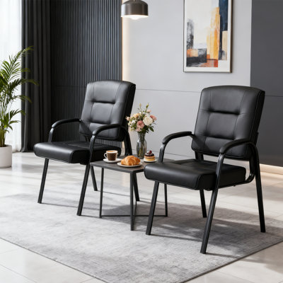  Chaises de réception d'invité en simili cuir Awoud avec accoudoirs fixes pour salle d'attente de bureau à domicile