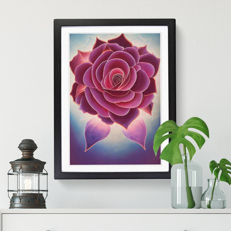 Rose Painting Mandala - Single Picture Frame Print, Black, 64cm H x 46cm W x 2cm D