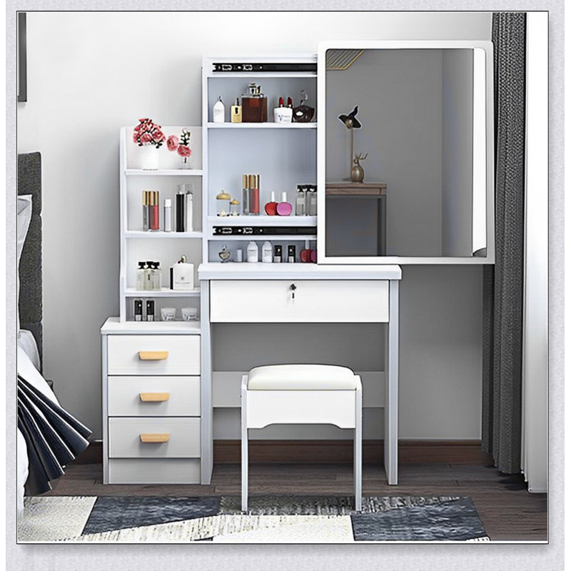 Meuble-lavabo tendance avec miroir, lumières réglables et 4 tiroirs pour le maquillage et l'organisation