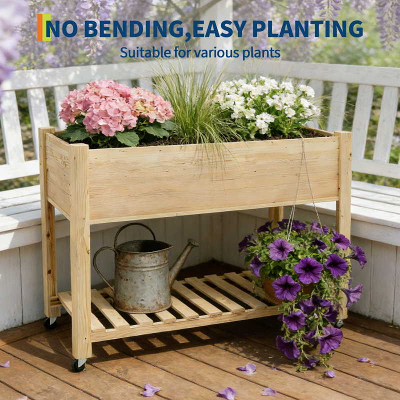 Wood Planter, Yellow, Acacia